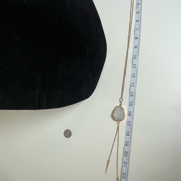 Geode Crystal Necklace with White Pendant and Gold Tone Dangles - Picture 10 of 12